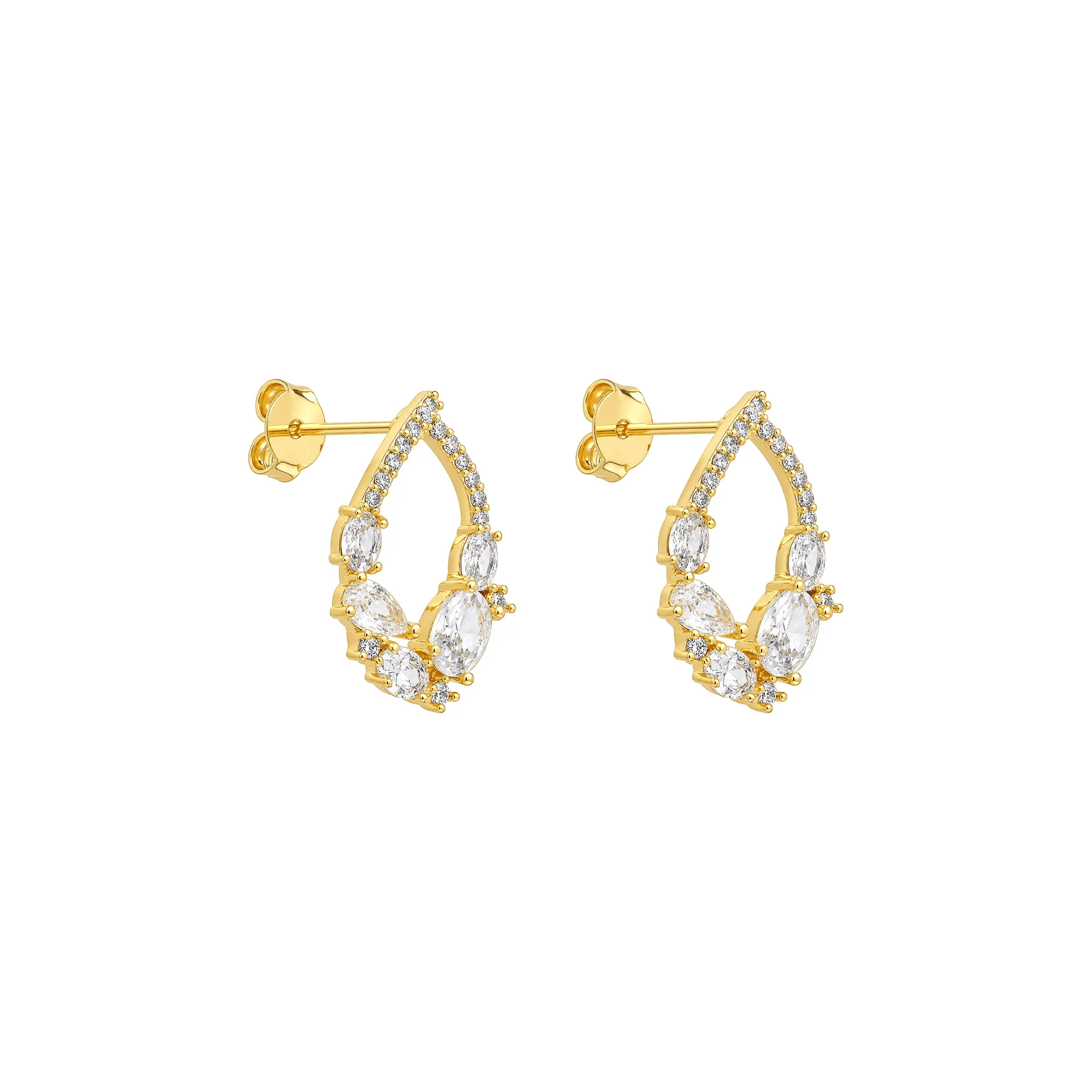 Brinco Dourado Gotas Cravejado de Zircônia Transparente