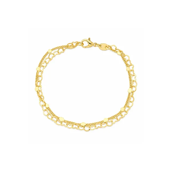 Pulseira Dourada Dupla Corrente de Coração